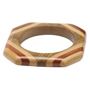 Bracelet, bangle, Everyday Jewelry, maple wood (assembled), brown, 14mm wide with inlaid design, 8-inch square. Sold Individually.