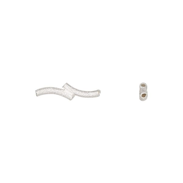 Bead, sterling silver, 9x1.5mm stardust curved double tube. Sold per pkg of 4. image number 0