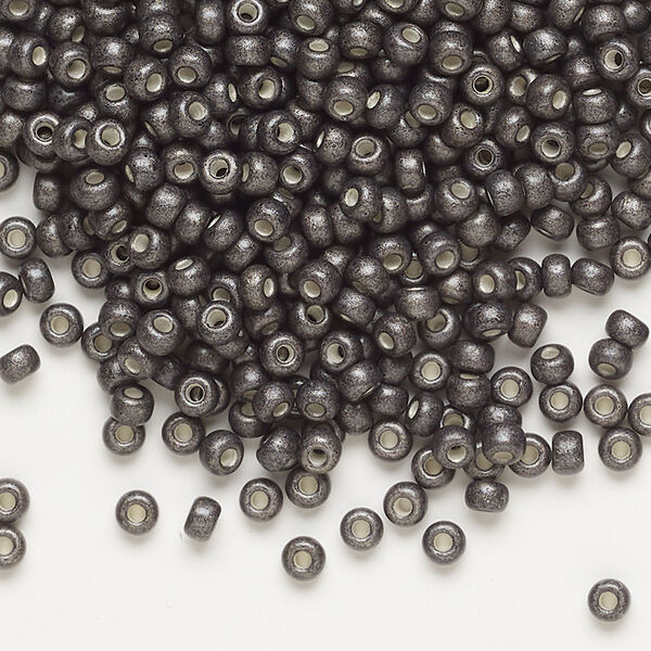 Seed bead, Miyuki, glass, pkg/250g, #8 rocaille, opaque matte galvanized graphite, (RR-2092). image number 0