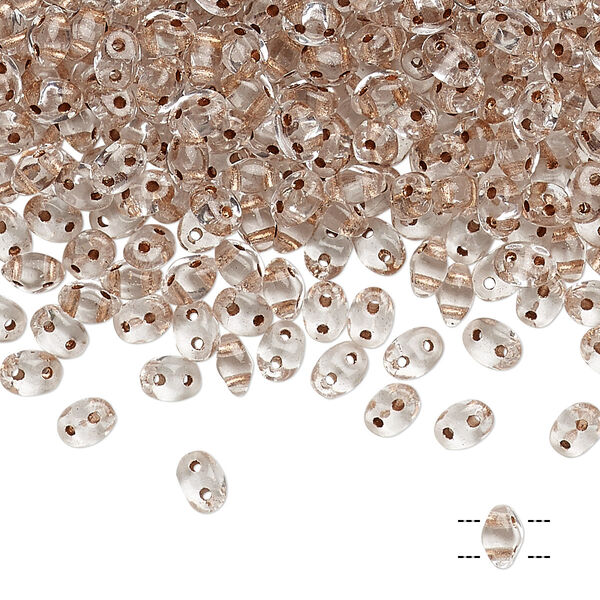 Bead, Preciosa Twin™, Pressed Twin, Czech pressed glass, transparent copper-lined clear, 5x2.5mm oval with 2 holes. Sold per 50-gram pkg. image number 0