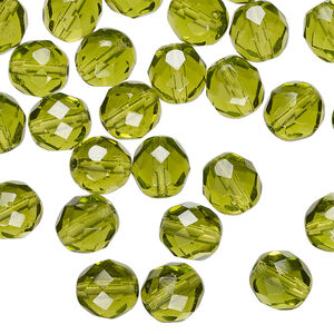 Bead 1pkg50 Czech fire-polished glass, transparent olivine, 8mm faceted round.
