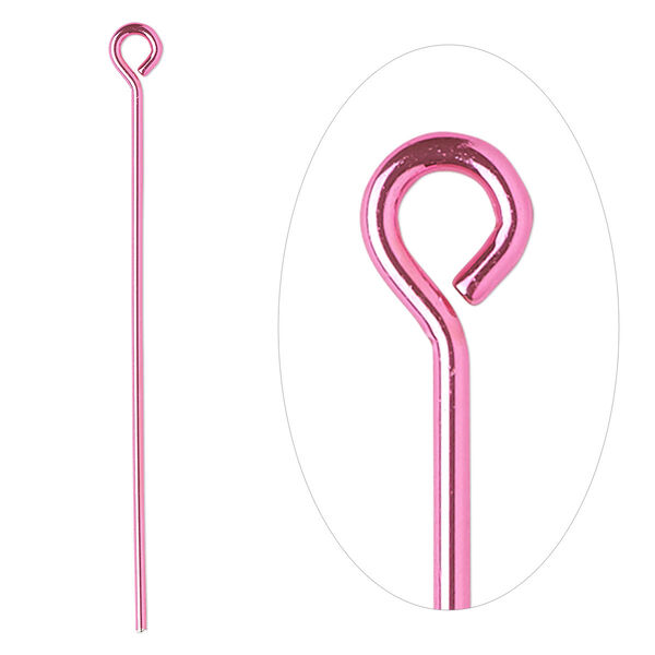 Eye pin, electro-coated brass, pink, 1-1/2 inches, 21 gauge. Sold per pkg of 10. image number 0