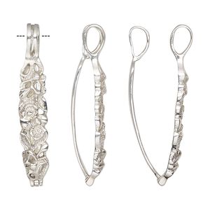 Bail, donut, sterling silver, 30x6.5mm with flowers, 26x4.5mm grip length. Sold individually.