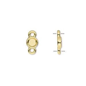 Link, gold-finished brass, 6mm single-sided round with 4mm round setting. Sold per pkg of 10.