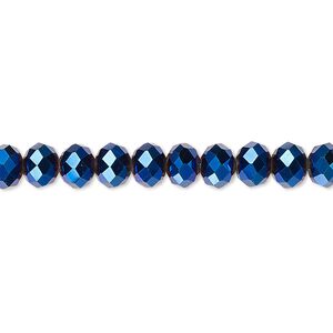 Bead 1pk 48 facets opaque cobalt blue metallic, Celestial Crystal® 6x4mm rondelle 15.5-16 inch