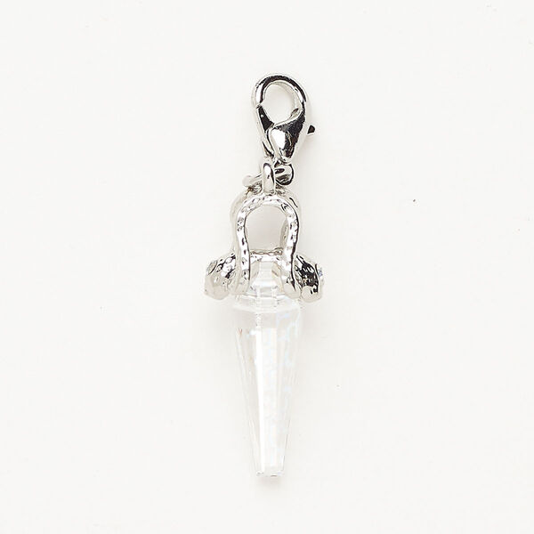 Drop "pewter" (zinc-based alloy) / glass 1pkg1 24x10mm spike, antique silver finish/ clear AB lobster claw clasp image number 0