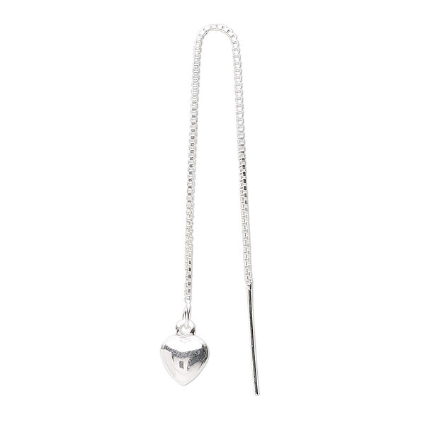Ear thread, sterling silver, 3-1/2 inch box chain with 7x6mm puffed heart. Sold per pair. image number 0