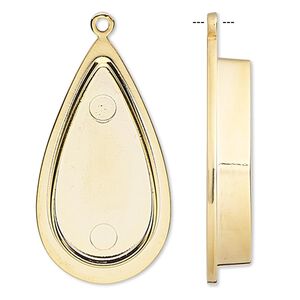 Focal, gold-plated "pewter" (zinc-based alloy), 36x20mm teardrop with 28x14mm non-calibrated teardrop setting. Sold individually.