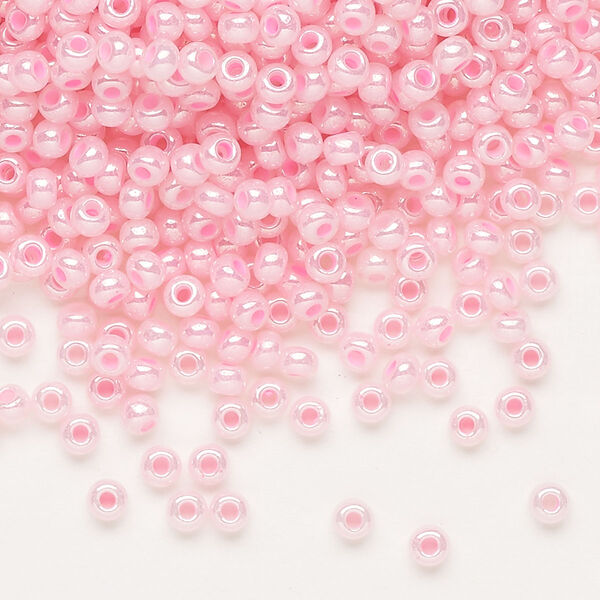 Seed bead, Preciosa Ornela Czech glass, pkg/50g, #8 rocaille, opaque luster pastel pink, (37173). image number 0