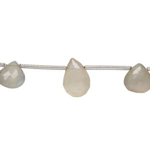 Grey moonstone 1pkg11, hand-cut top-drilled faceted puffed teardrop bead natural 9x6mm-12x8mm