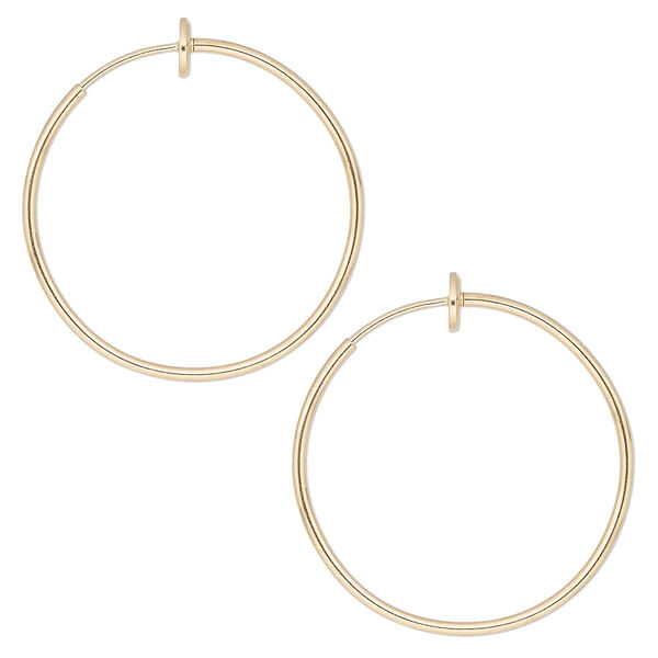 Earring, gold-plated brass, 35mm round hoop with pierced-look spring closure. Sold per pair. image number 0