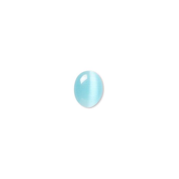 Cabochon, cat's eye glass (fiber optic glass), turquoise blue, 9x7mm calibrated oval, quality grade. Sold per pkg of 10. image number 0