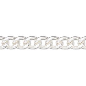 Chain 1pkg1 silver-plated curb, 7mm flat, steel 5 foot unfinished