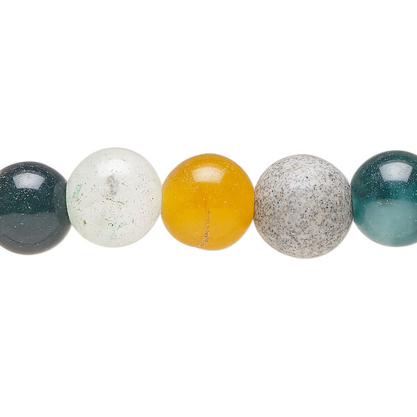 Bead, multi-gemstone (natural / dyed) and glass, multicolored, 10-11mm round, C grade. Sold per 15" to 16" strand. image number 0