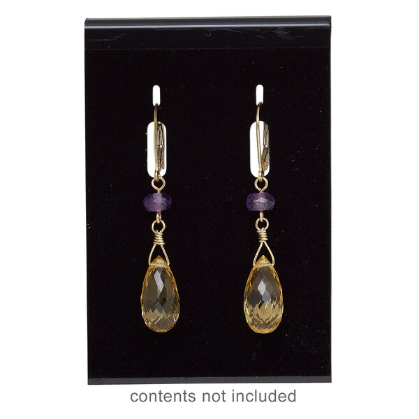 Earring card, flocked plastic, black, 3x2-inch rectangle, for leverback earrings. Sold per pkg of 25. image number 1