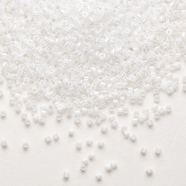 Seed bead, Delica®, glass, pkg/7.5g, #15 round, opaque luster white pearl (DBS-0201). image number 0
