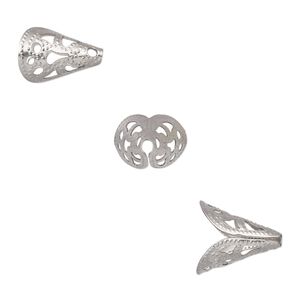 Cone, stainless steel, 12x10.5mm filigree, fits 8mm bead. Sold per pkg of 10.