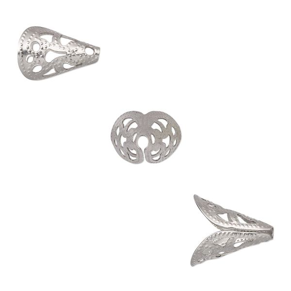 Cone, stainless steel, 12x10.5mm filigree, fits 8mm bead. Sold per pkg of 10. image number 0
