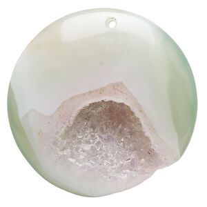 Druzy green agate 1pkg1, puffed flat round focal 36-42mm