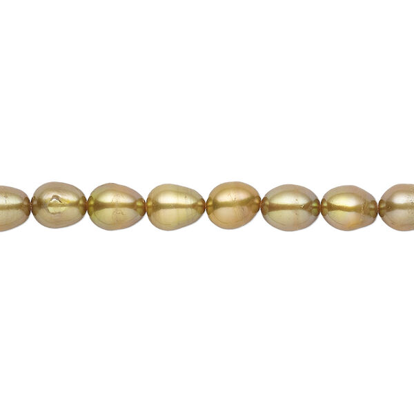 Pearl, cultured freshwater (dyed), olive green, 5x3mm-6x4mm rice with 0.4-0.6mm hole, D grade, Mohs hardness 2-1/2 to 4. Sold per 15-inch strand. image number 0