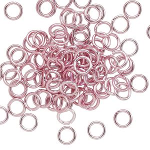 Jump ring, anodized aluminum, pink, 5.5mm round, 3.5mm inside diameter, 18 gauge. Sold per pkg of 100.