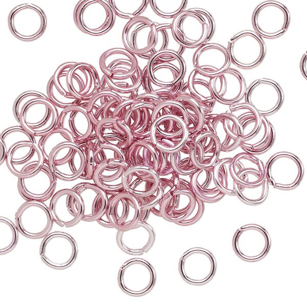 Jump ring, anodized aluminum, pink, 5.5mm round, 3.5mm inside diameter, 18 gauge. Sold per pkg of 100. image number 0