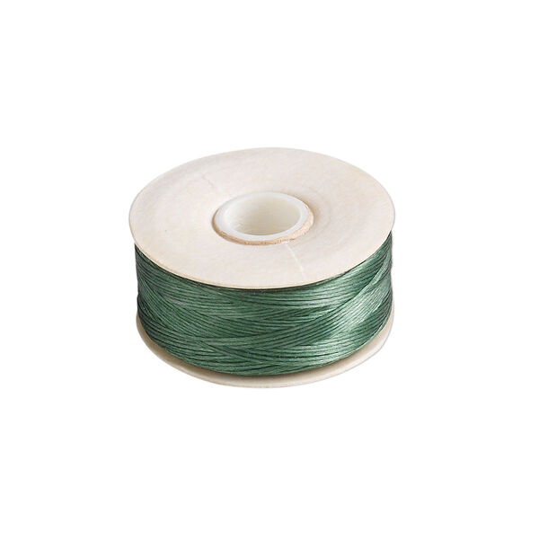 Thread, Nymo®, nylon, green, size B. Sold per 72-yard bobbin. image number 0
