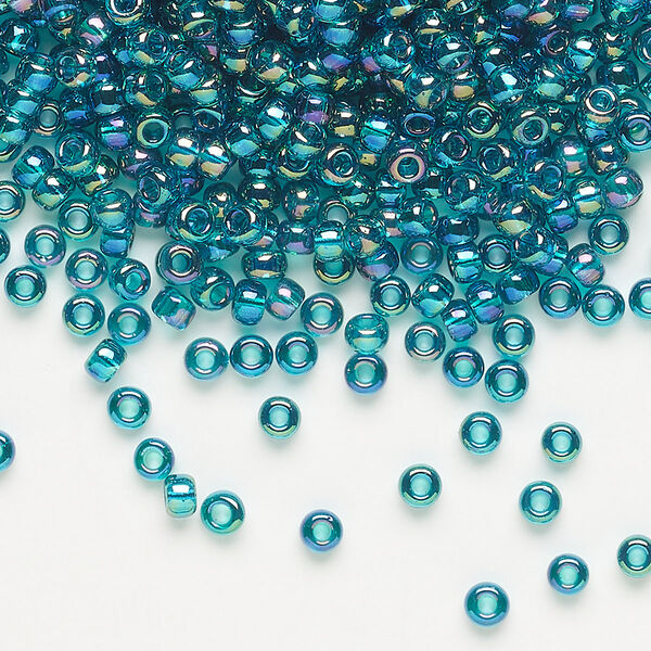 Seed bead, Miyuki, glass, pkg/50g, #8 rocaille, translucent rainbow teal (RR-2458). image number 0