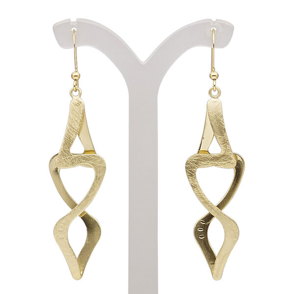 Earring, gold-finished brass and steel, 2-1/2 inches with scratched twisted ribbon and fishhook ear wire. Sold per pair. image number 0