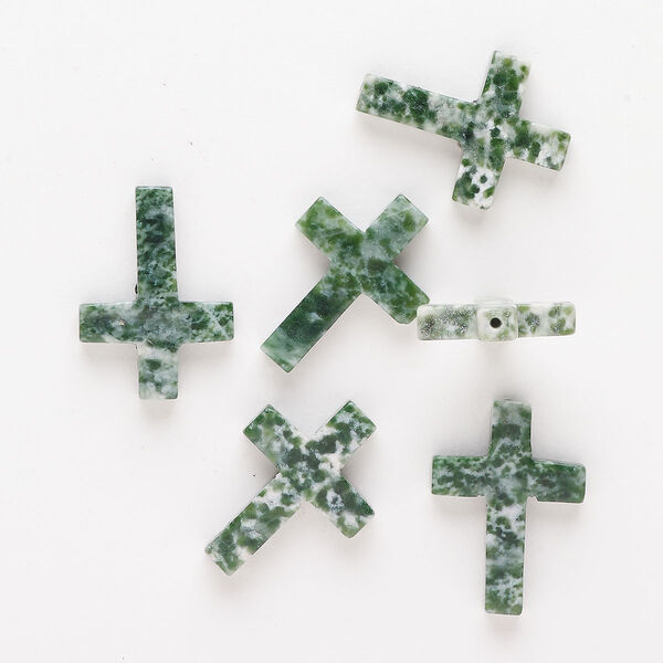 Tree agate 1pkg6, half-drilled cross drop natural B grade, 21x15mm-25x19mm image number 0