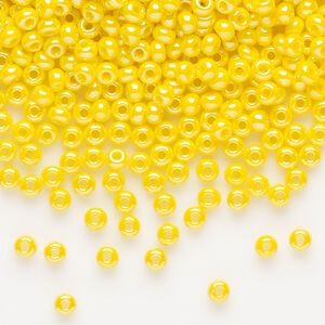Seed bead, Preciosa Ornela, glass, opaque luster yellow, #8 rocaille. Sold per 500-gram pkg.