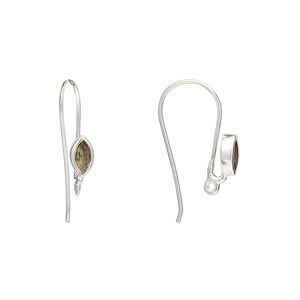 Sterling silver / smoky quartz 1pkg2, marquise ear wire, fishhook / closed loop 22 gauge 18mm / 6x3.5mm