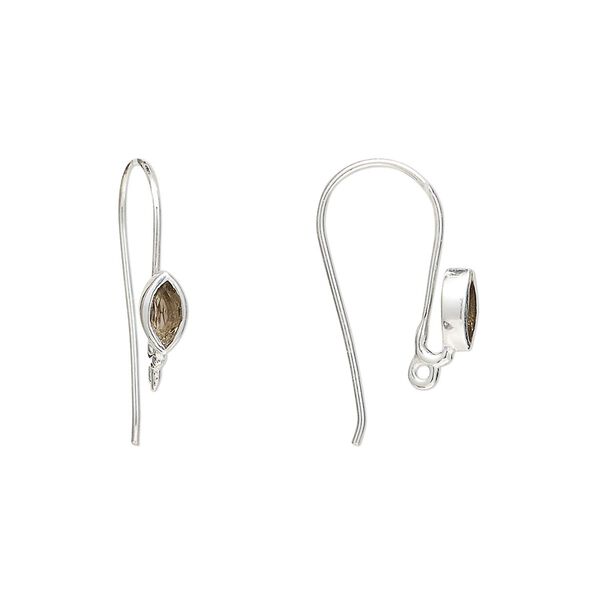 Sterling silver / smoky quartz 1pkg2, marquise ear wire, fishhook / closed loop 22 gauge 18mm / 6x3.5mm image number 0
