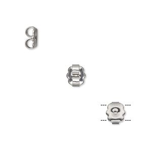 Earnut 1pkg100, 6.5x5mm scalloped rectangle, stainless steel 50 pair