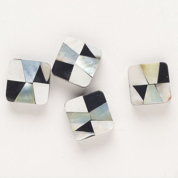 Bead, multi-shell (assembled), 15-17mm flat square, Mohs hardness 3-1/2. Sold per pkg of 4. image number 0