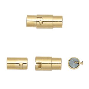 Clasp magnetic 1pkg1, 17.5x7mm locking round tube / fits 5mm cord, gold-finished / stainless steel 1-strand