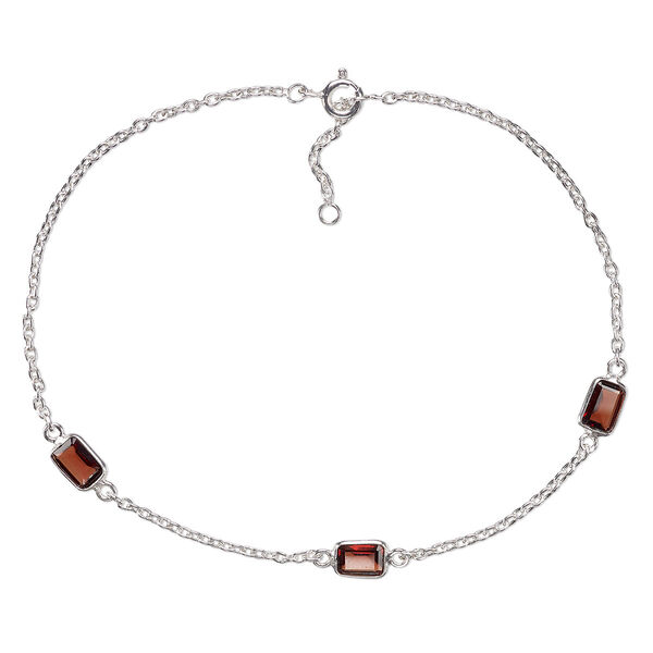 Sterling silver and faceted garnet anklet, 10-inch. (Natural) Sold individually. image number 0