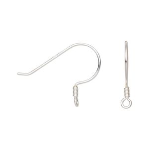Ear wire fishhook 1pkg2 sterling silver, 16.5mm / 3x1.5mm coil / perpendicular open loop, 21 gauge 1 pair