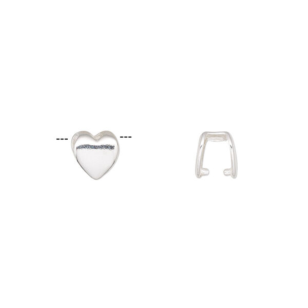Bail, ice-pick, sterling silver, 6mm heart, 5mm grip length. Sold per pkg of 2. image number 0