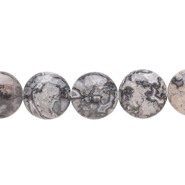 Bead, silver crazy lace agate (natural), 12mm puffed flat round, B grade, Mohs hardness 6-1/2 to 7. Sold per 8-inch strand, approximately 15 beads. image number 0