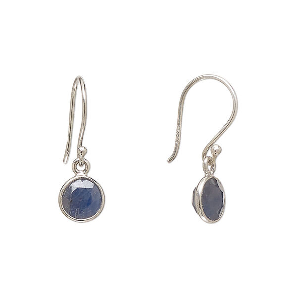 Earring, Create Compliments®, black sapphire (heated) and sterling silver, 21mm round with fishhook ear wire, 21 gauge. Sold per pair. image number 0