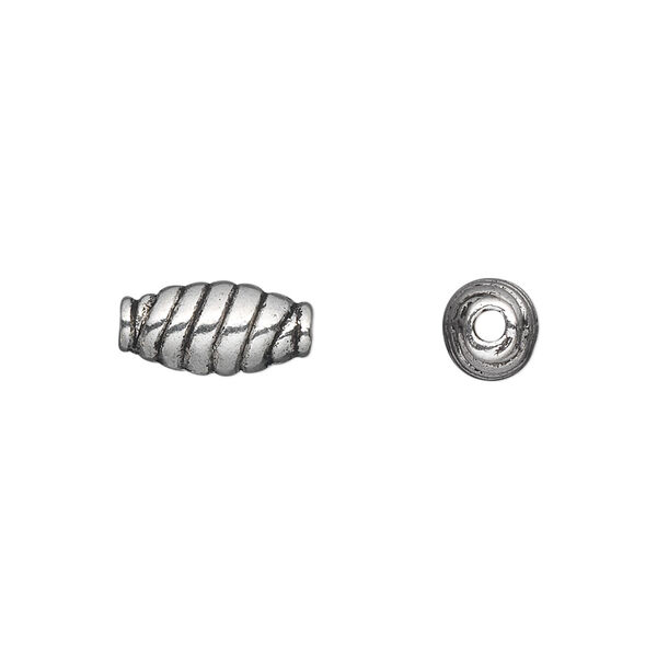 Bead, antique silver-plated "pewter" (zinc-based alloy), 13x6mm oval tube. Sold per pkg of 20. image number 0
