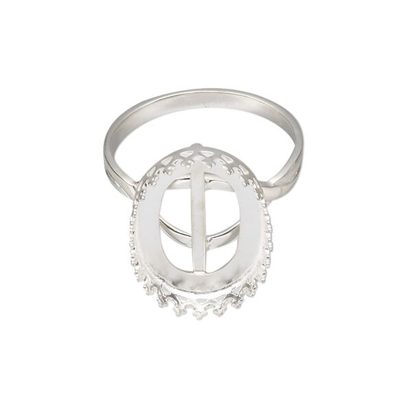 Ring, sterling silver, 19.5x14.5mm oval with 18x13mm oval cabochon bezel setting, size 9. Sold individually. image number 0