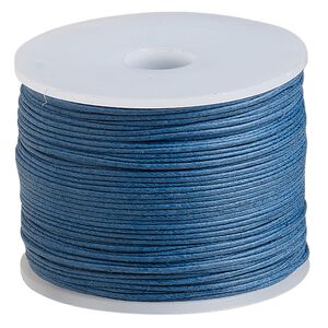 Cord, waxed cotton, medium blue, 0.5mm. Sold per 100-meter spool.