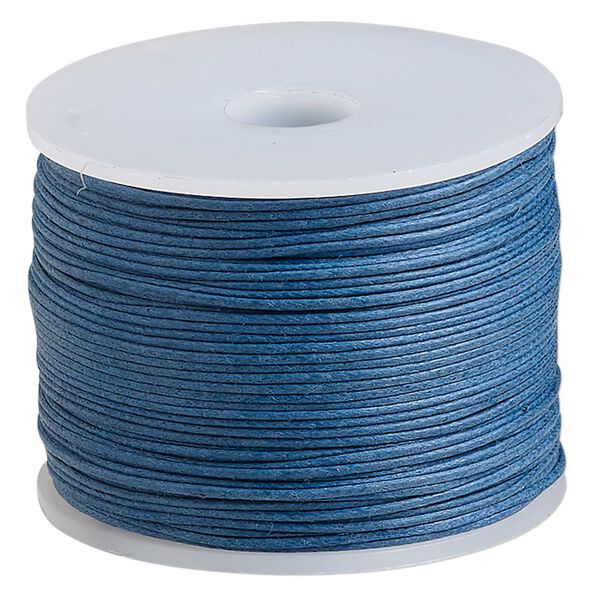 Cord, waxed cotton, medium blue, 0.5mm. Sold per 100-meter spool. image number 0