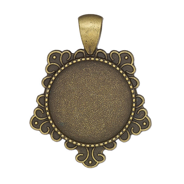 Pendant, glue-in, antique brass-finished "pewter" (zinc-based alloy), 37x29mm single-sided pentagram with 20mm round setting. Sold per pkg of 2. image number 0
