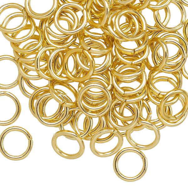 Jump ring, anodized aluminum, gold, 8mm round, 5.4mm inside diameter, 16 gauge. Sold per pkg of 100. image number 0
