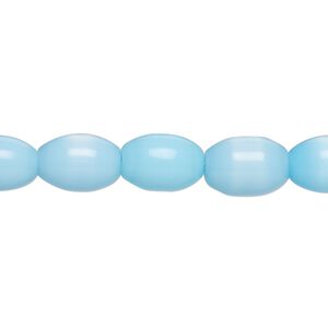 Bead, fiber optic glass, pkg/14 inch, opaque sky blue, 10x6-12x8mm center-drilled oval.