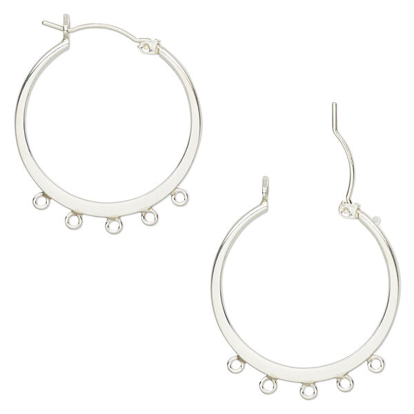 Earring, sterling silver, 23mm flat round hoop with 5 closed loops and latch-back closure. Sold per pair. image number 0