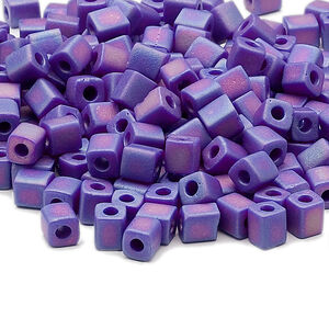 Seed bead, Miyuki 1pkg10g, glass, 3.5-3.7mm square, opaque frosted rainbow cobalt blue (SB-414FR)